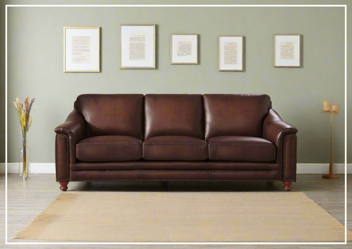 Hydeline Belfast Stationary Premium Leather Sofa with Nail-Head Finish