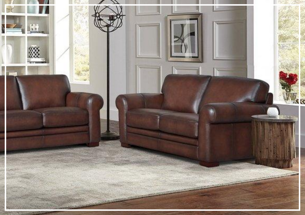 Hydeline Brookfield Stationary Top Grain Leather Loveseat With Rounded Arms-SOFABED