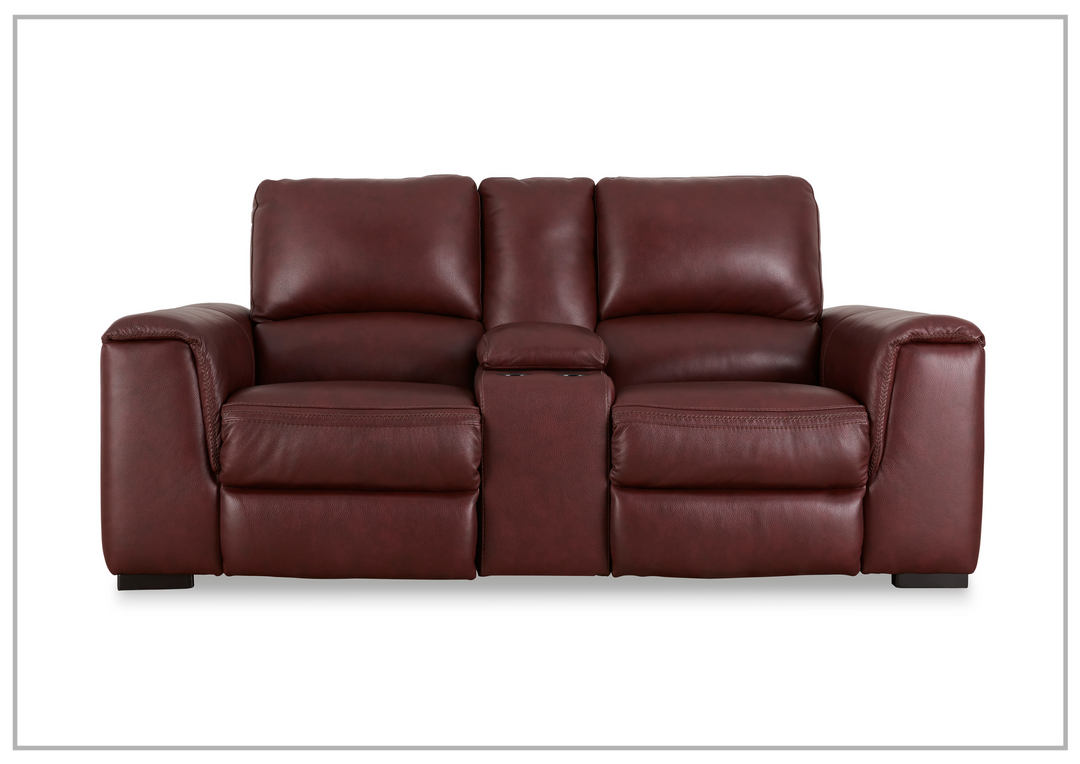 Adriano Dual Power Leather Reclining Loveseat with Console