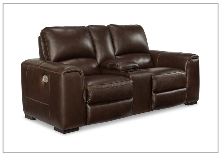 Adriano Dual Power Leather Reclining Loveseat with Console