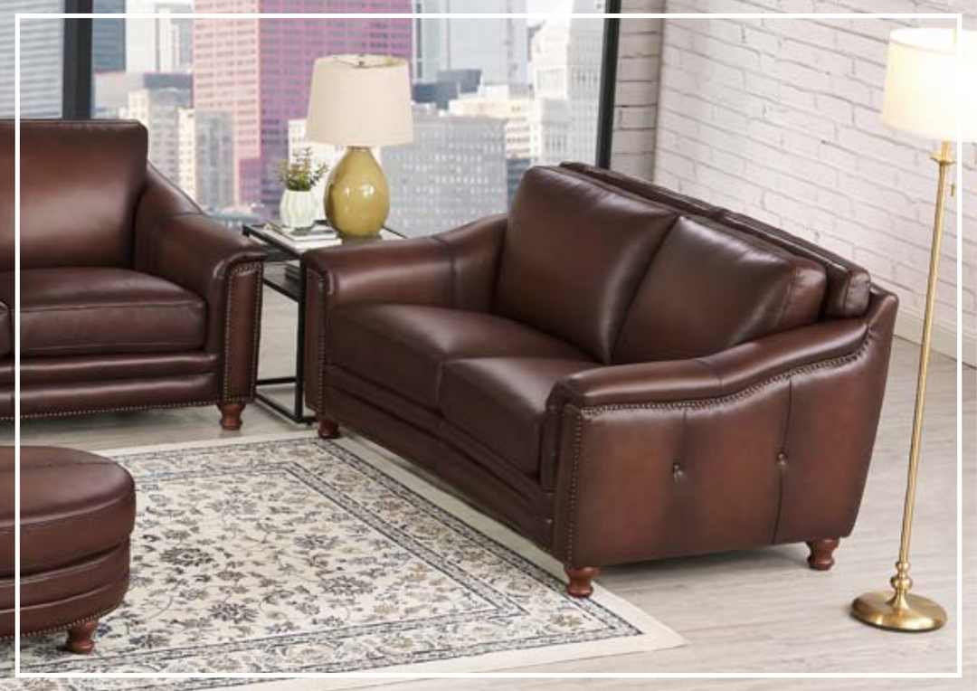 Hydeline Belfast Stationary Premium Leather Loveseat with Nail-Head Finish-SOFABED