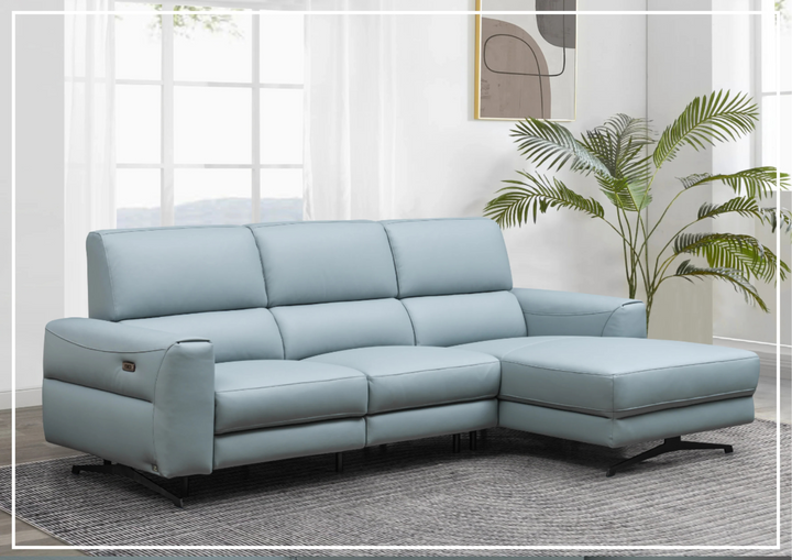 Klaussner Milano Blue Power Reclining Sectional Sofa with Adjustable Footrests