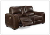 Adriano Dual Power Leather Reclining Loveseat with Console