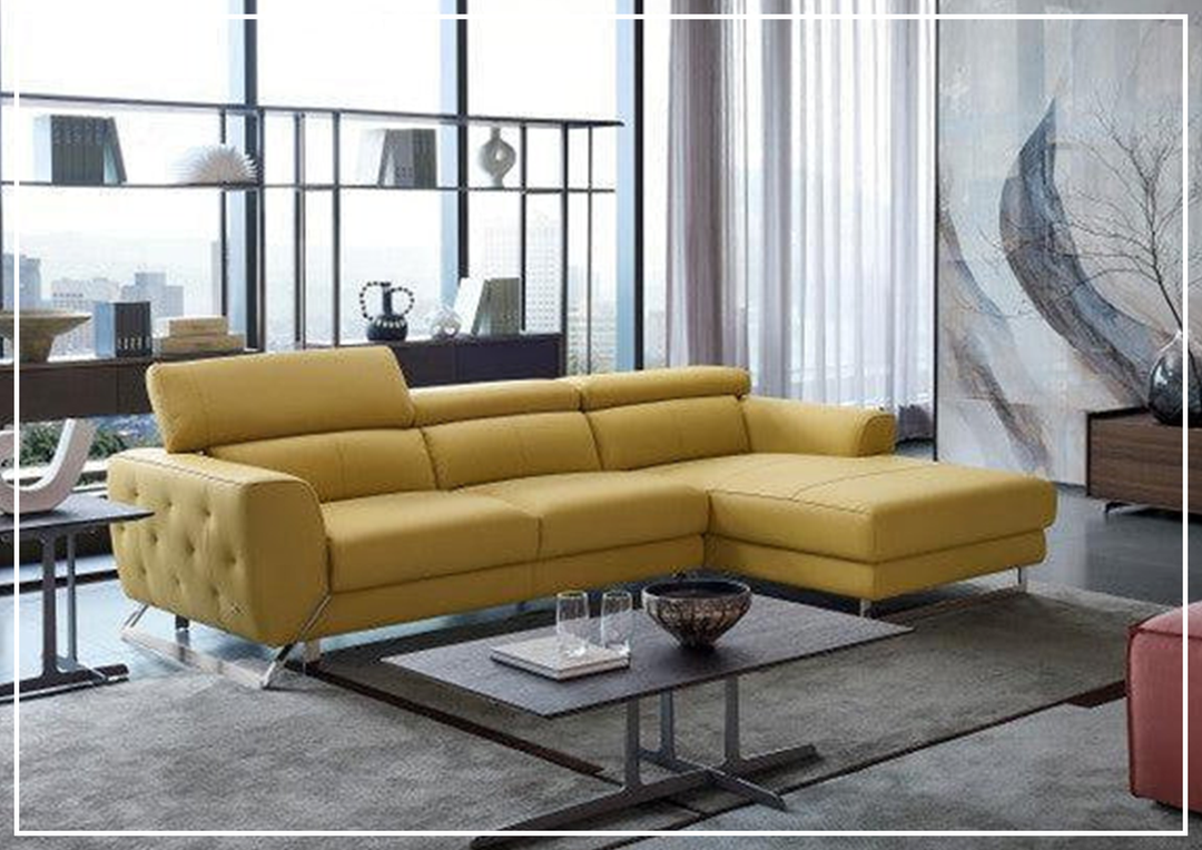 Niva Leather Sectional in yellow