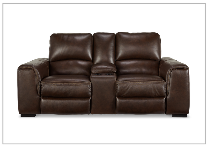 Adriano Dual Power Leather Reclining Loveseat with Console