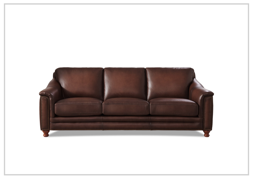 Hydeline Belfast Stationary Premium Leather Sofa with Nail-Head Finish