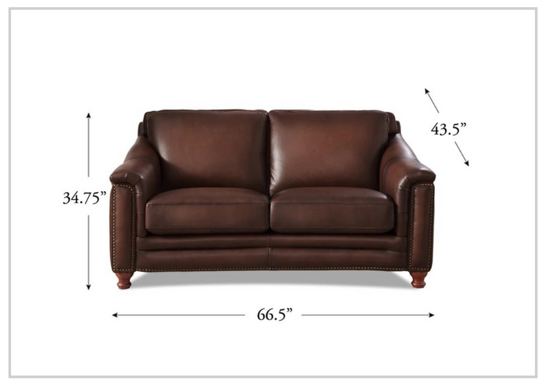 Hydeline Belfast Stationary Premium Leather Loveseat with Nail-Head Finish-SOFABED