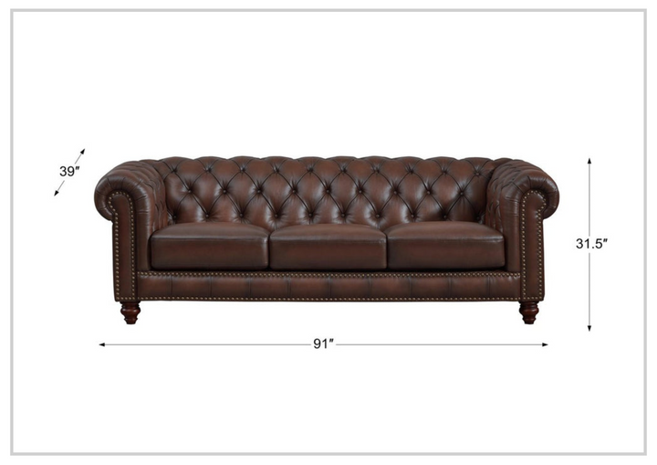 Hydeline Alton Bay Stationary Premium Leather Sofa with Nail-Head Finish