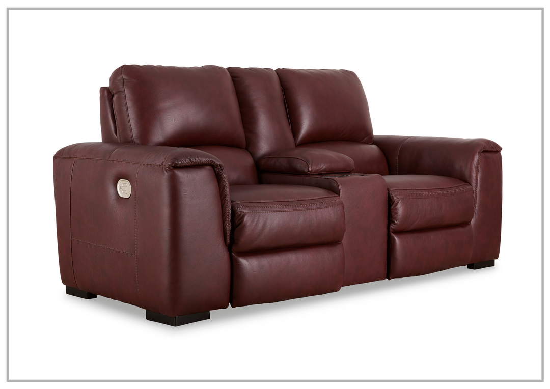 Adriano Dual Power Leather Reclining Loveseat with Console