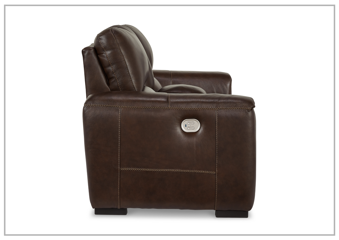 Adriano Dual Power Leather Reclining Loveseat with Console