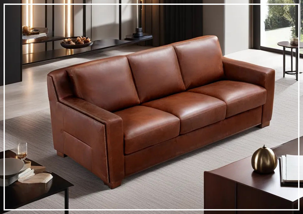 Kathy Ireland Alaves 3 Seater Brown Leather Sleeper Sofa Queen