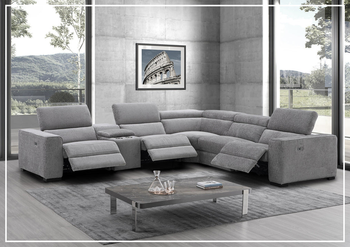 Gio Italia Aventura L-Shaped Fabric Power Reclining Sectional Sofa-Sofabed