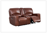 Gio Italia Bennett Power Reclining Leather Loveseat in brown with console