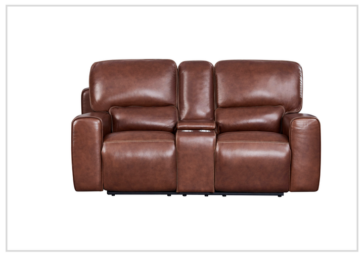 Gio Italia Bennett Power Reclining Leather Loveseat in brown with console