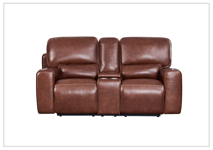 Gio Italia Bennett Power Reclining Leather Loveseat in brown with console