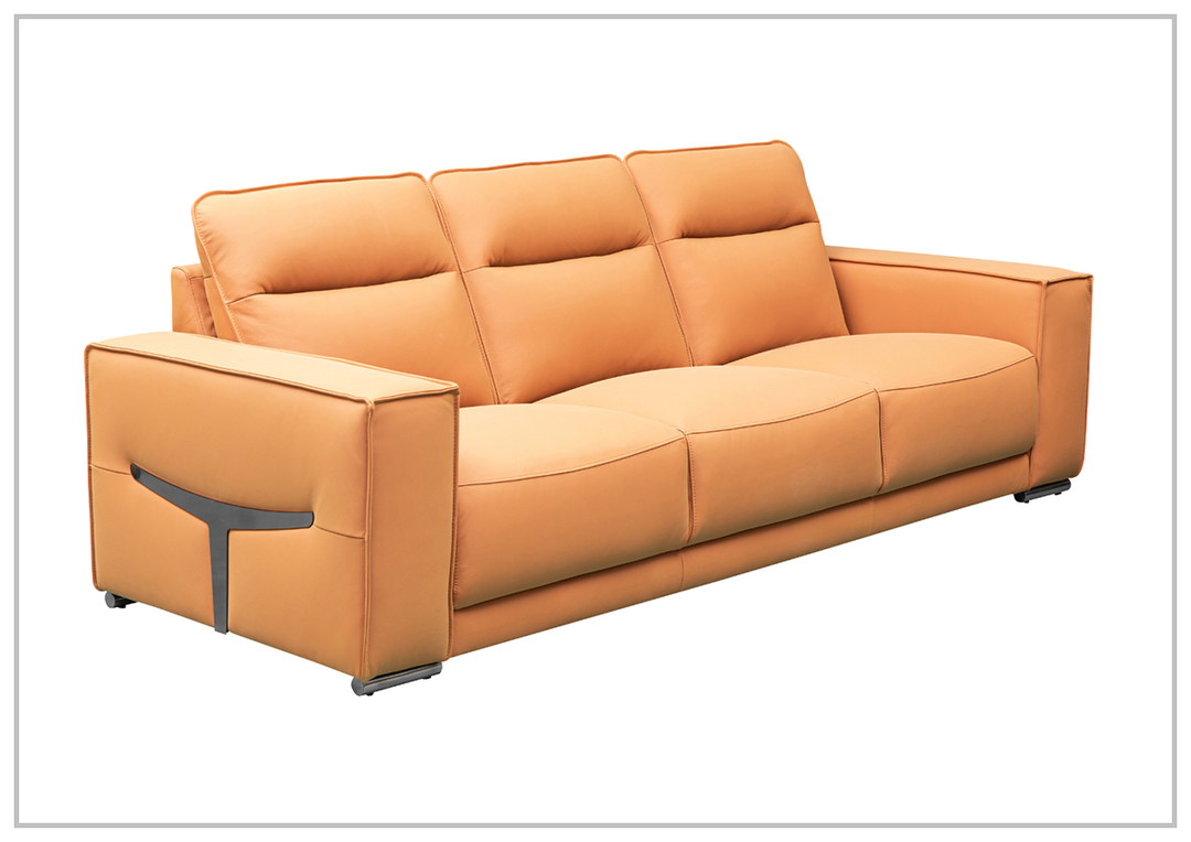 Klaussner Grazia 3-Seater Tufted Leather Sofa with Track Arms in Orange