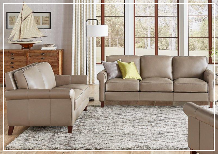 Hydeline Laguna Stationary Leather Loveseat with Rolled Arms-Sofabed