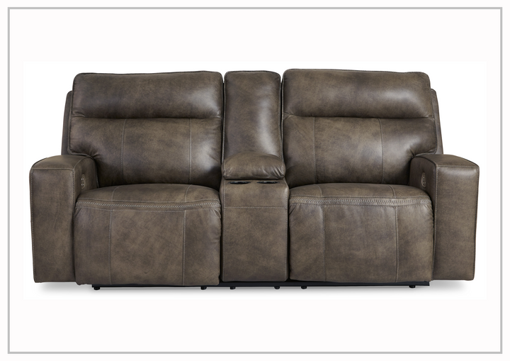 Nimbus Power Reclining Leather Loveseat with Adjustable Headrest & Console-Sofabed