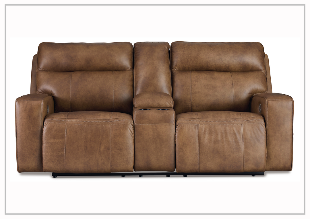 Nimbus Power Reclining Leather Loveseat with Adjustable Headrest & Console-Sofabed