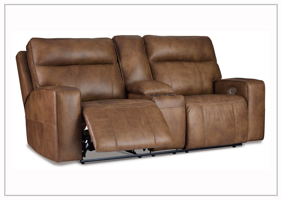 Nimbus Power Reclining Leather Loveseat with Adjustable Headrest & Console-Sofabed