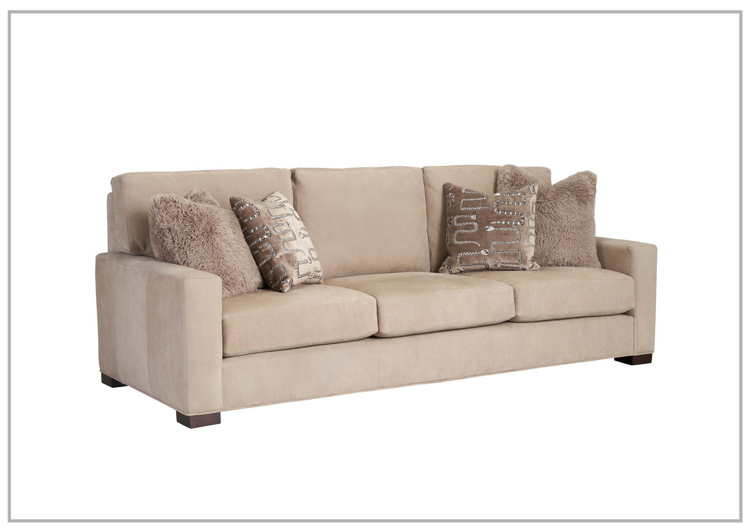 Universal Furniture Hunter Leather 3-Seater Stationary Sofa in Beige with Boxed Legs