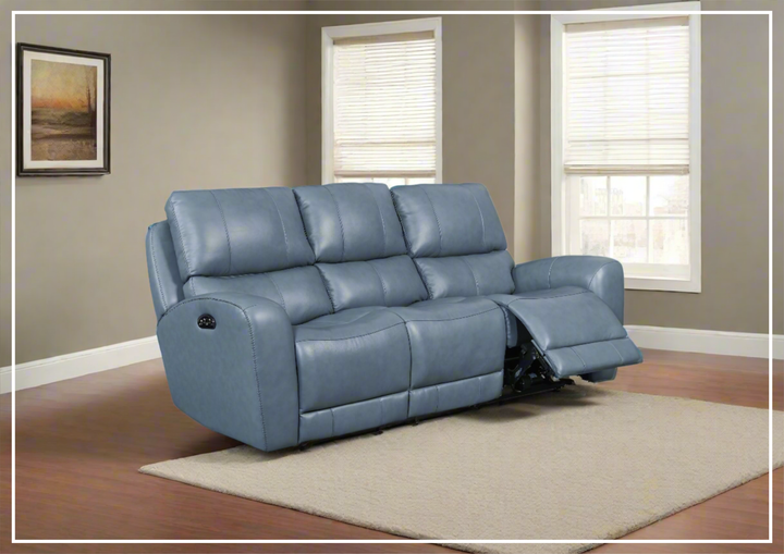 Bristol Power Reclining Leather 3-Seater Sofa In Blue Color-SOFABED