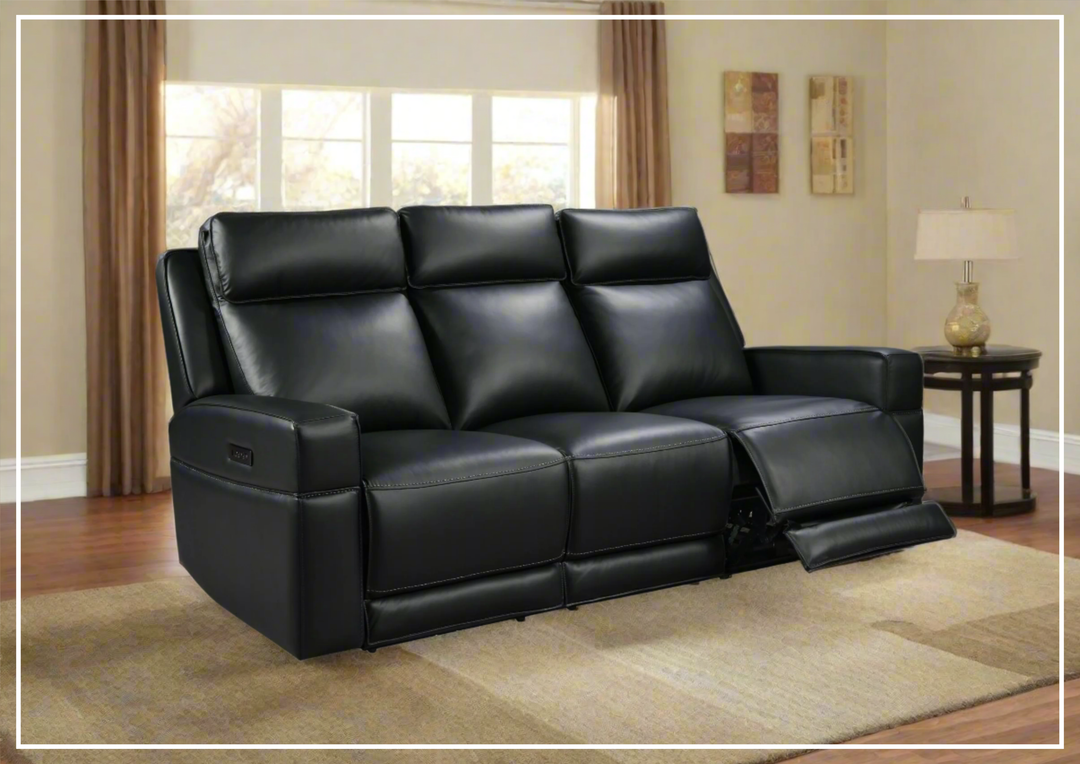 Gio Italia Home Vault Power Reclining Leather 3-Seater Sofa In Black-SOFABED